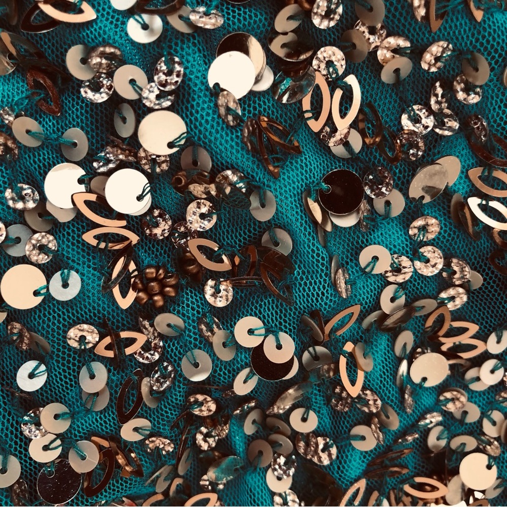 Aidan Mattox Teal Cocktail Dress with Gold Sequins - Picture 8 of 13